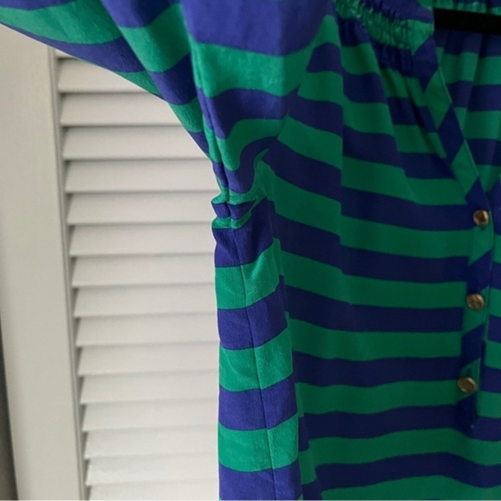 Lilly Pulitzer Elsa Blouse in Emerald Green and Blue Starboard Stripe Sz S - Picture 6 of 8